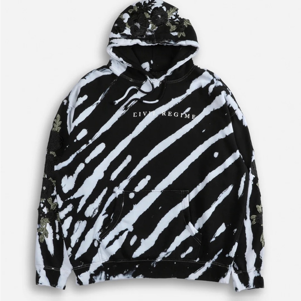 Civil Regime (Black) Roses Hoodie in Dark Pines Wash